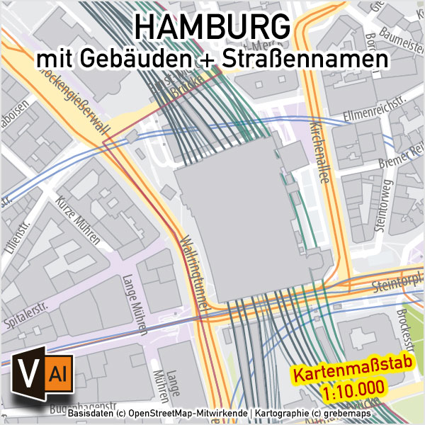 Hamburg Stadtplan Gebäude Strassennamen Vektorkarte, Stadplan Hamburg Straßennamen, Stadtplan Hamburg Gebäude, Stadtplan Hamburg 1:10.000, Stadtkarte Hamburg, Vektorkarte Stadtplan Hamburg