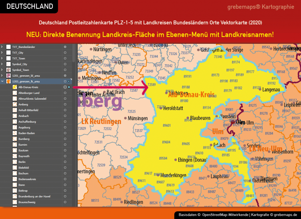 Deutschland Postleitzahlenkarte PLZ-1-5 Mit Landkreisen - Grebemaps